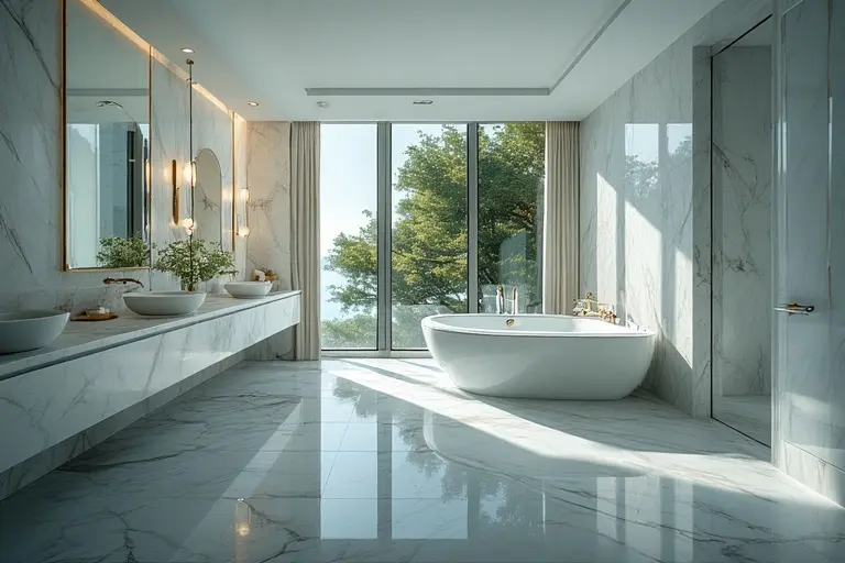 The extravagant marble and gold bathroom in the Burj Al Arab Royal Suite, featuring a large Jacuzzi bath.