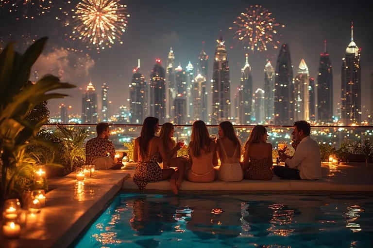 Chic rooftop bar in Downtown Dubai with high minimum spend for New Year's Eve 2026.